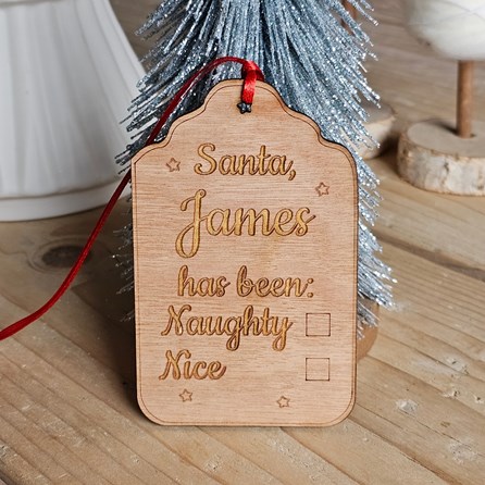 Personalised 'Naughty, Nice' Wooden Gift Tag Personalised Christmas Gift Wrapping Wooden Handmade Gift Tag Festive Gifts
