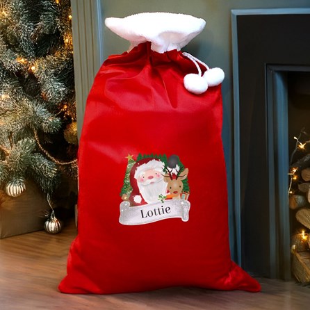 Personalised Red Christmas Santa Sack Children's Christmas Eve Red Santa Sack Fleece with Elasticated Top Festive Gifts