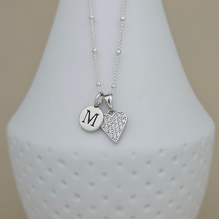Personalised Silver Ball Chain Necklace with CZ Heart Personalised Silver Ball Chain Necklace with CZ Heart