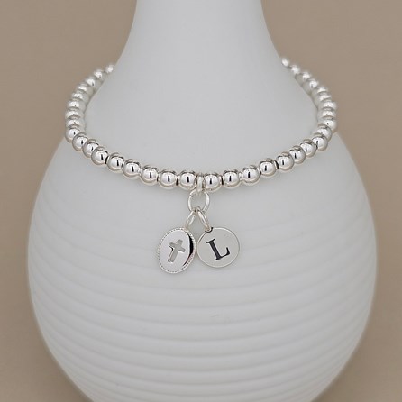 Personalised Silver Baptism Cross Bead Bracelet Baptism jewellery Baptism gifts for girls bracelet gift sterling silver cross personalise letter