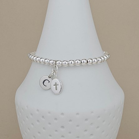 Personalised Silver Christening Cross Bead Bracelet Christening jewellery christening gift for girls christening beaded bracelet cross letter