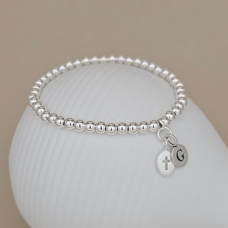 Personalised Silver Communion Cross Bead Bracelet Personalised Silver Communion Cross Bead Bracelet