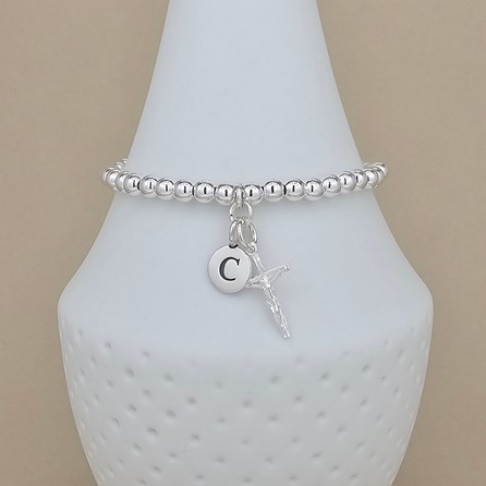 Personalised Silver Crucifix Beaded Bracelet Personalised Silver Crucifix Beaded Bracelet
