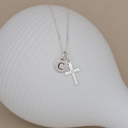 Personalised Silver First Holy Communion Cross Necklace First holy communion jewellery First Holy Communion gifts for girls sterling silver cross letter
