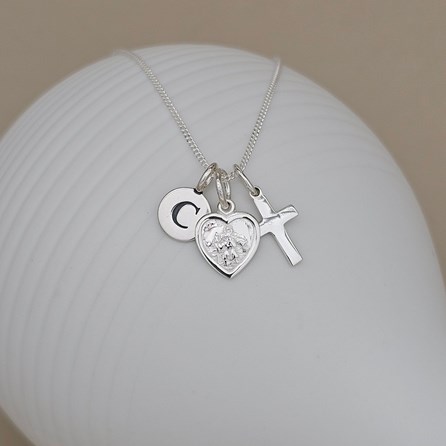 Personalised St. Christopher Heart And Cross Necklace Personalised St. Christopher Heart And Cross Necklace