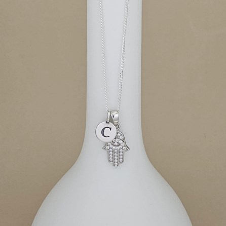 Personalised Sterling Silver Hamsa Hand Charm Necklace Personalised Sterling Silver Hamsa Hand Charm Necklace