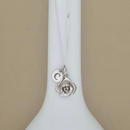 Personalised Sterling Silver Rose Charm Necklace Personalised Sterling Silver Rose Charm Necklace