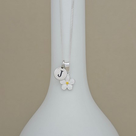 Personalised Sterling Silver White Enamel Flower Necklace Personalised Sterling Silver White Enamel Flower Necklace