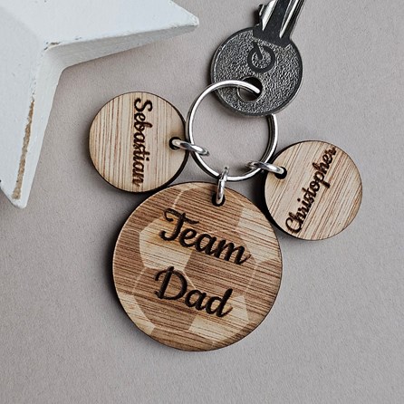 Personalised 'Team Dad' Wooden Football Keyring Father's Day Gift Wooden Engraved Keyring Gifts Personalised Birthday Gifts For Dad