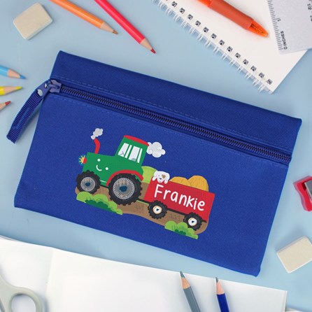 Personalised Tractor Pencil Case in Blue Personalised Tractor Pencil Case in Blue