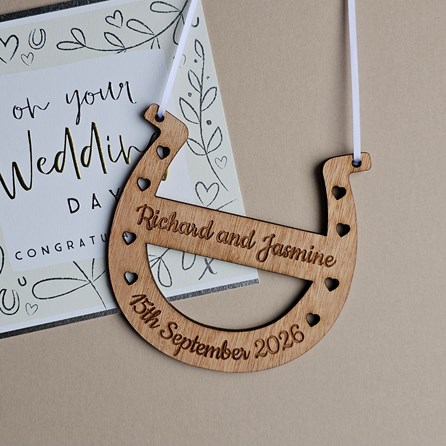 Personalised Wooden Wedding Horseshoe Personalised Wedding Gifts Bride Gifts Good Luck Sentiment Gifts Keepsake Gifts for Brides