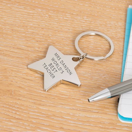 Personalised 'World's Best Teacher' Star Keyring Thank You Teacher Gifts Worlds Best Teacher Keyring Key Ring Metal Star Keyring Personalised