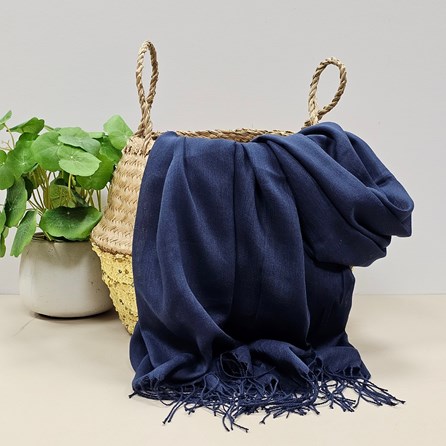 Plain Lightweight Tassel Scarf in Navy Blue Lightweight Plain Tassel Scarves Headscarves Gifts For Mum Mother's Day Gifts Birthday Gifts