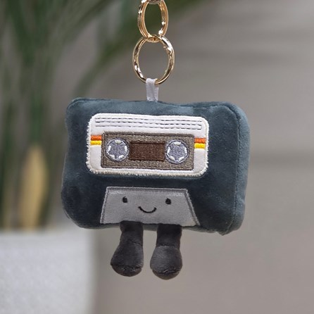 Plush Cassette Keyring Bag Charm Plush Grey Cassette Bag Charm Bessie Cute Soft Novelty Fun Bag Charm Keyring Key Ring