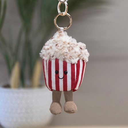 Plush Popcorn Keyring Bag Charm Plush Red White Popcorn Bag Charm Bessie Cute Soft Novelty Fun Bag Charm Keyring Key Ring