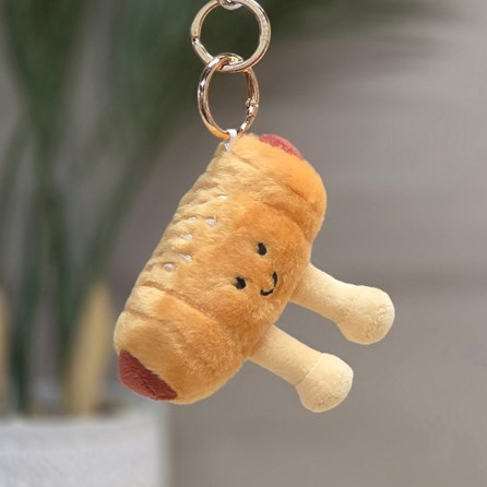 Plush Sausage Roll Keyring Bag Charm Plush Brown Sausage Roll Bag Charm Bessie Cute Soft Novelty Fun Bag Charm Keyring Key Ring