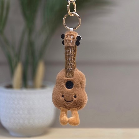 Plush Ukulele Keyring Bag Charm Plush Brown Ukulele Guitar Bag Charm Bessie Cute Soft Novelty Fun Bag Charm Keyring Key Ring