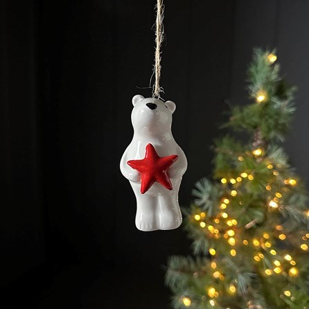 Polar Bear With Star Hanging Christmas Decoration Christmas Hanging Decorations Festive Xmas Gifts Porcelain Gifts Ceramic Hanging Novelty