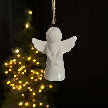 Porcelain Angel with Star Hanging Christmas Decoration Christmas Decorations Christmas Gifts Festive Decorations Ceramic Hanging Angel