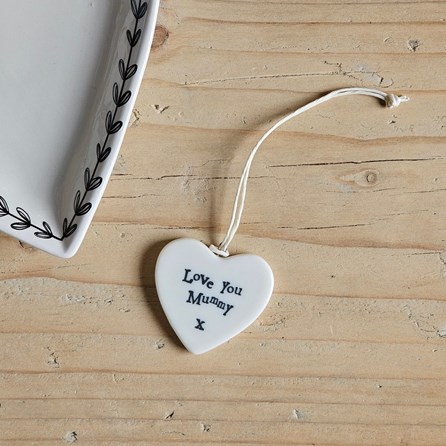 Porcelain Hanging Heart 'Love You Mummy' Home Decorations Homeware Gifts Sentiment Keepsake Gifts Porcelain Gifts Hanging Heart Mummy