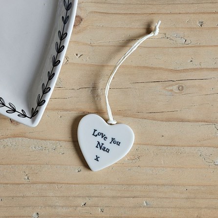 Porcelain Hanging Heart 'Love You Nan' Home Decorations Homeware Gifts Sentiment Keepsake Gifts Porcelain Gifts Hanging Heart Love You Nan