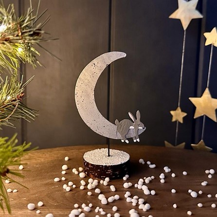 Rabbit Sleeping on Moon Christmas Decoration on Block Rabbit Sleeping on Moon Christmas Decoration on Block