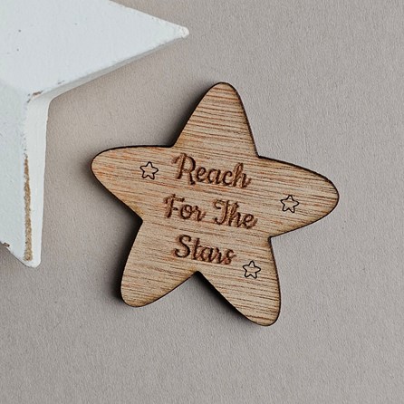 'Reach For The Stars' Pocket Token Wooden Sentiment Token Wooden Keepsake Gift Sentiment Gifts Pocket Token Gift