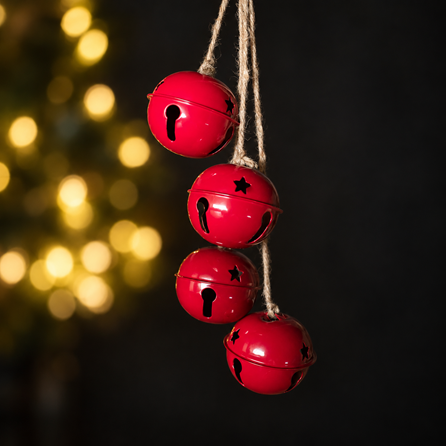 Red Round Metal Cut Out Bells Hanging Christmas Decoration