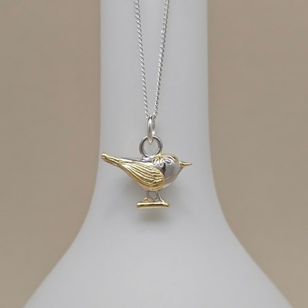 Rhodium and Gold Plated Nuthatch Bird Charm Necklace Rhodium and Gold Plated Nuthatch Bird Charm Necklace