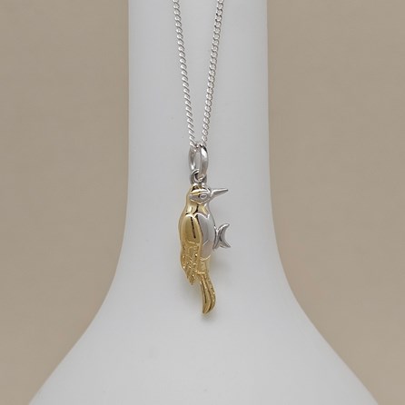 Rhodium and Gold Plated Woodpecker Charm Necklace Rhodium and Gold Plated Woodpecker Charm Necklace