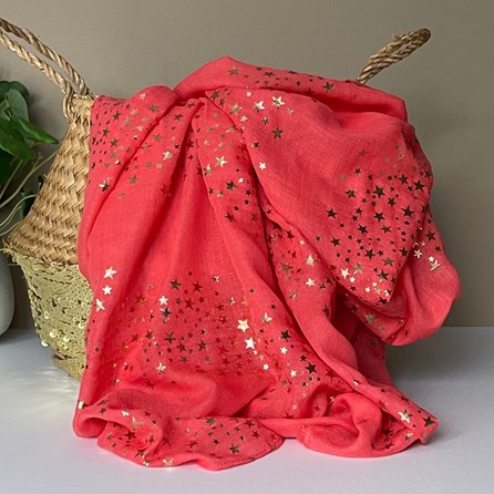 Rose Gold Galaxy Stars Scarf in Coral Gifts For Women Scarves And Accessories Rose Gold Galaxy Stars Scarf in Coral Super Soft