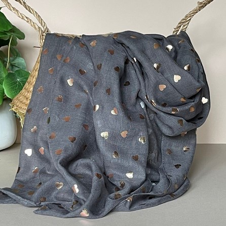 Rose Gold Hearts Scarf in Grey Gifts For Women Scarves And Accessories Rose Gold Hearts Scarf in Grey