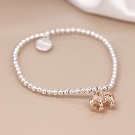Rose Gold Plated Elephant on Silver Ball Bead Bracelet Rose Gold Plated Elephant on Silver Ball Bead Bracelet