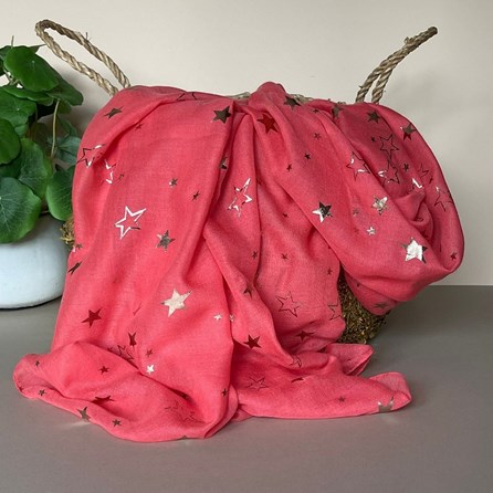 Rose Gold Sketch Stars Scarf in Coral Gifts For Women Scarves And Accessories Rose Gold Sketch Stars Scarf in Coral