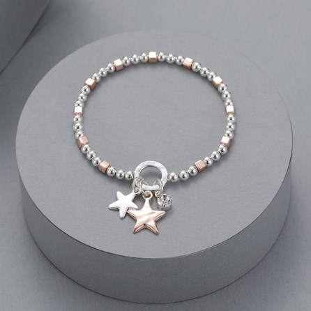 Round and Square Bead Bracelet with Stars and Stone Charm Round and Square Bead Bracelet with Stars and Stone Charm