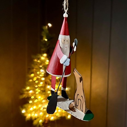 Santa and Dog Stand Up Paddle Boarding Decoration Santa and Dog Stand Up Paddle Boarding Decoration