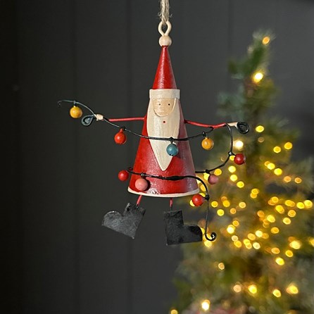 Santa With Fairy Lights Hanging Christmas Decoration Christmas Decorations Festive Metal Hanging Santa With Fairy Lights Shoeless Joe