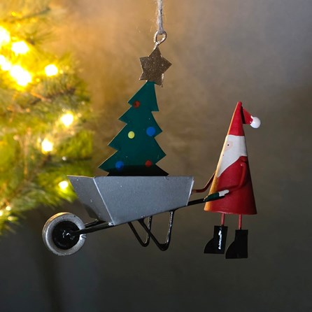 Santa with Wheelbarrow Hanging Christmas Decoration Christmas Decorations Hanging Tree Decorations Santa Father Christmas