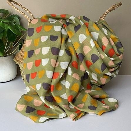 Scallops Print Scarf in Dusky Olive Green Gifts For Women Scarves And Accessories Scallops Print Scarf in Dusky Olive Green Super Soft