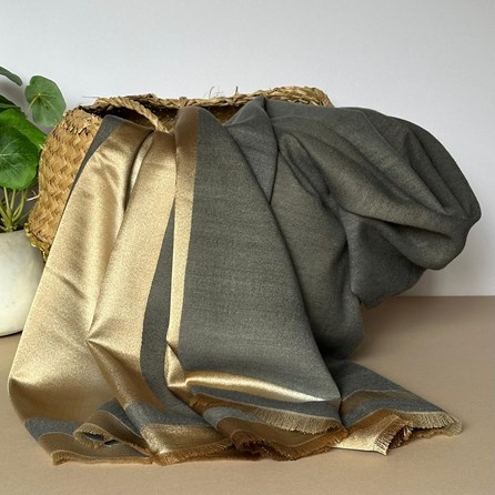 Silky Dark Grey and Gold Border Reversible Scarf Clothing Accessory Gifts Warm Winter Scarves Silky Scarves Reversible Scarves Wraps And Shawls