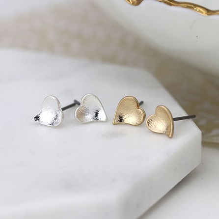 Silver and Gold Plated Heart Stud Earrings Set Silver and Gold Plated Heart Stud Earrings Set