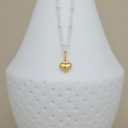 Silver Ball Chain Necklace with Gold-Plated Petite Heart Bridal Jewellery Bridesmaid Jewellery Wedding Jewellery Flower Girl Maid of Honour Jewellery