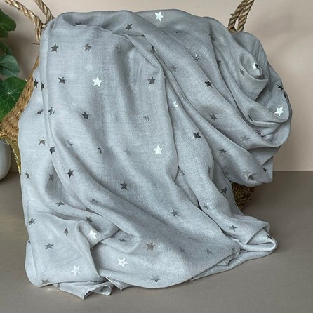 Silver Metallic Stars Scarf in Grey Gifts For Women Scarves And Accessories Silver Glitter Star Scarf in Grey Soft Elegant