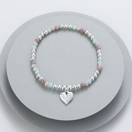 Silver Plated and Crystal Bracelet Hammered Heart Charm Silver Plated and Crystal Bracelet Hammered Heart Charm