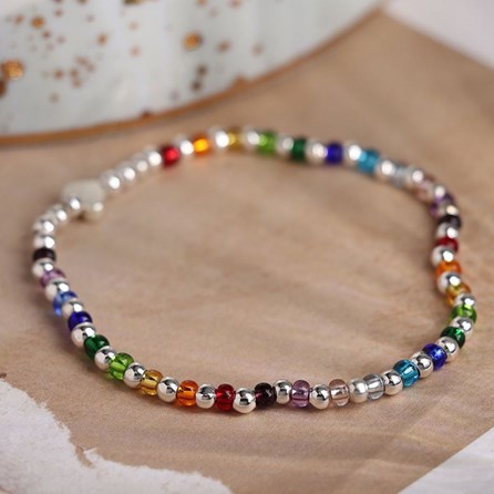 Silver Plated and Rainbow Glass Bead Bracelet Silver Plated and Rainbow Glass Bead Bracelet