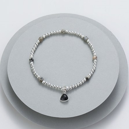 Silver Plated and Stone Bead Bracelet Clear Grey Charm Silver Plated and Stone Bead Bracelet Clear Grey Charm
