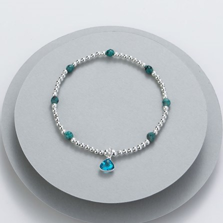 Silver Plated and Teal Bead Bracelet Clear Aqua Charm Silver Plated and Teal Bead Bracelet Clear Aqua Charm