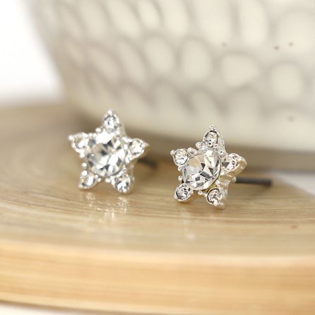 Silver Plated Star Flower Crystal Stud Earrings Silver Plated Star Flower Crystal Stud Earrings