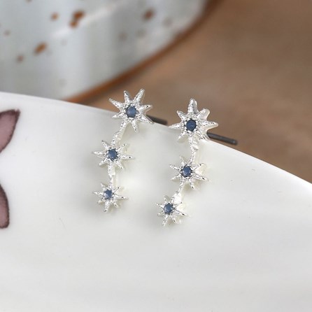 Silver Plated Triple Star Stud Earrings with Blue Crystals Silver Plated Triple Star Stud Earrings with Blue Crystals