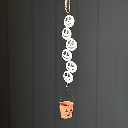 Skeleton Faces and Bucket Hanging Halloween Decoration Halloween Gifts Decoratios Novelty Fun Quirky Gifts Metal Hanging Skeleton Faces Shoeless Joe